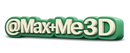 3D logo of 'Max+Me 3D' with a green border on a white background